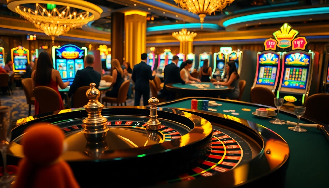 f8 bet showcases an exhilarating moment in a bustling casino, with players engaging in high-stakes betting at tables.